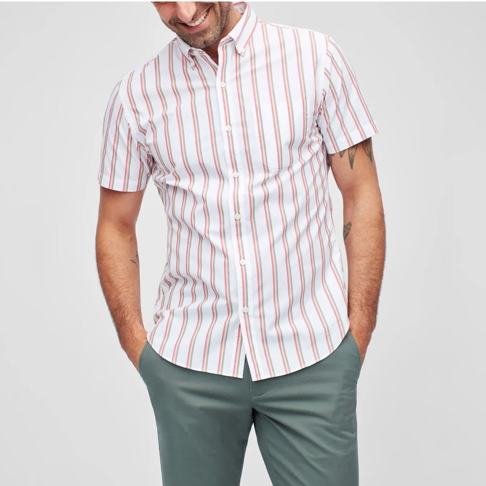Bonobos Riviera Short Sleeve Shirt in Multicolor Lake Stripe and Slim